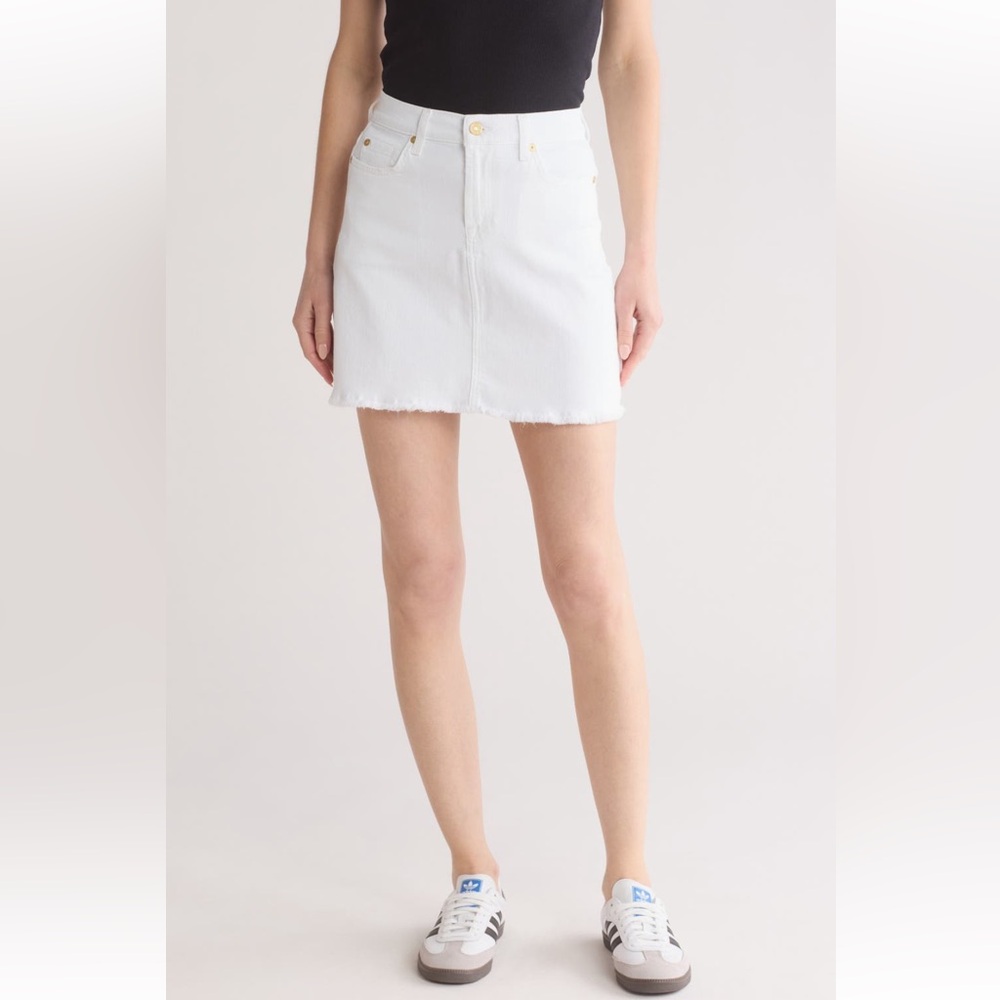 7 For All Mankind White/off-white A-line Denim Mini Skirt w Frayed Hem